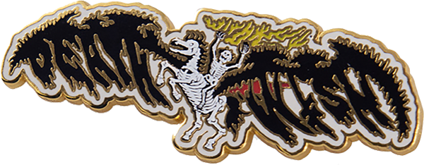 DW SKELETON HORSE RIDER LAPEL PIN 2.3